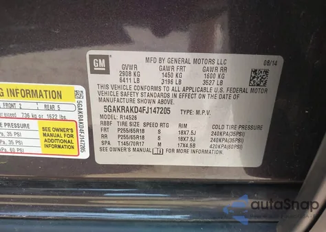 2015 Buick Enclave Convenience from USA, damaged, VIN 5GAKRAKD4FJ147205
